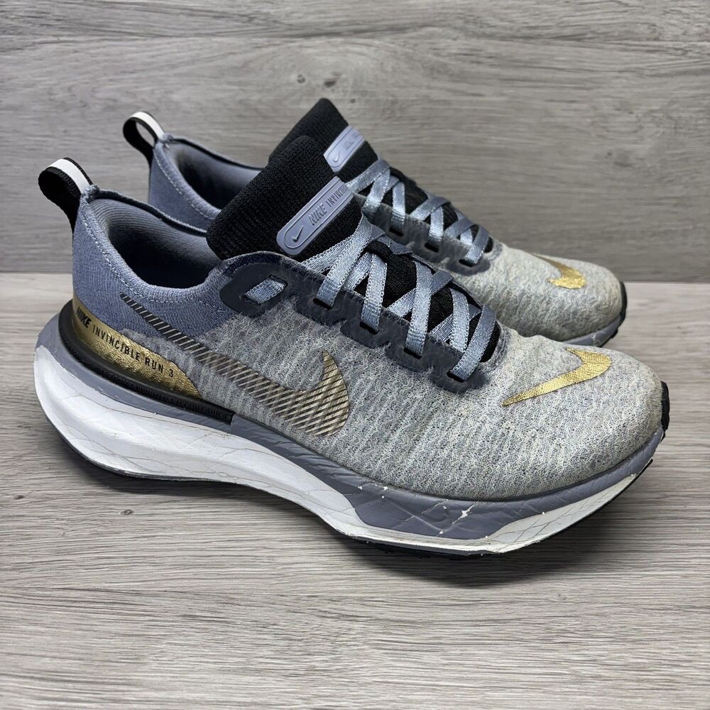 Nike Invincible Run 3 Womens Size 9 Gray Gold Running Shoes Sneaker DR2660-400